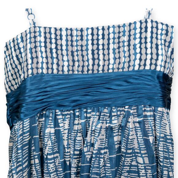 BCBGMaxazria Blue Cream Silk A-line Sundress M - Picture 9 of 11